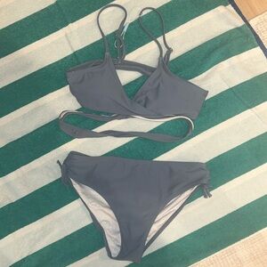 Blue crisscross bikini top